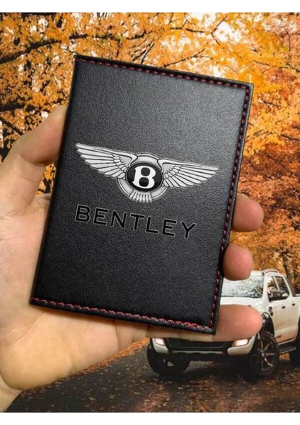 Bentley Desenli Ruhsat Kabı Logolu Oto Ruhsat Kılıfı Vinleks Deri Dikişli Araç Ruhsat Koruyucu