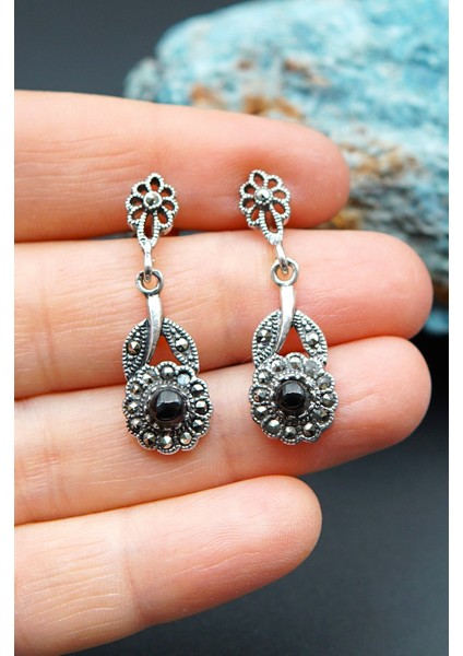 925 Ayar Gümüş Oltu Taşı Kadın Küpe SKÜ00023 fiyatları