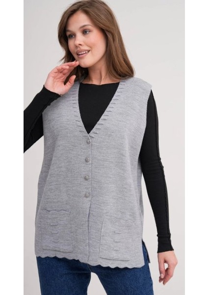 Kadın Anne Büyük Beden Triko Düz Model Yelek modelleri