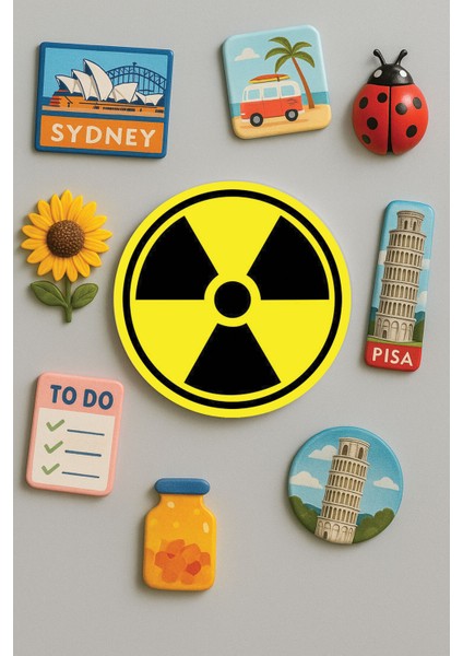 Modern ve Dekoratif Yuvarlak Buzdolabı Magneti Magnet Büyük Boy 10X10 cm - Radyasyon