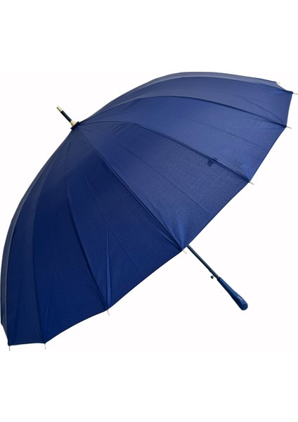 Lacivert 1. Sınıf Kalite Rüzgar Korumalı Metal 16 Telli Siyah Gövdeli Şemsiye