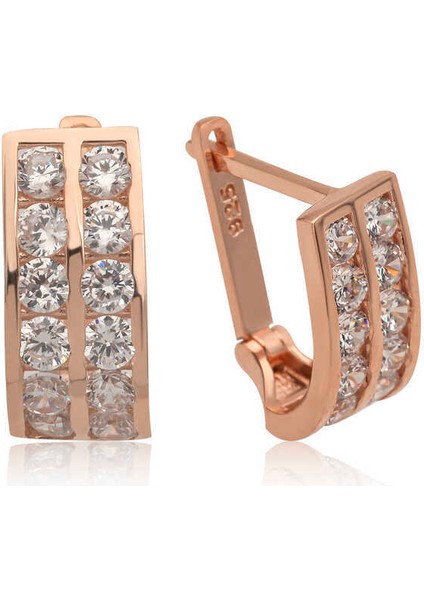 Gümüş Çift Sıra Beyaz Taşlı J Kadın Küpe