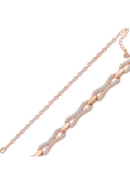 Gümüş Rose Zirkon Taşlı Kadın Bileklik