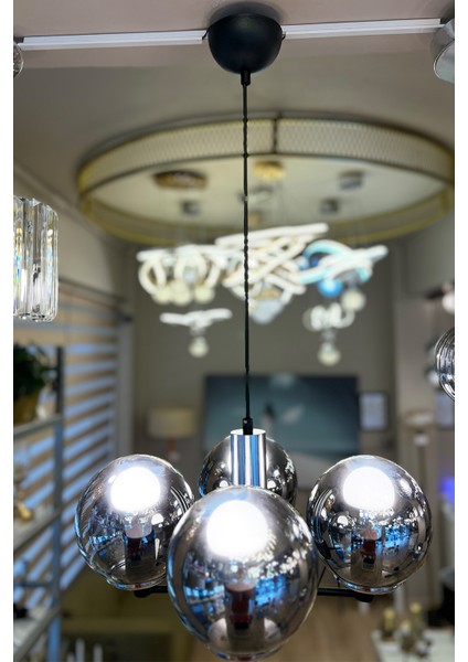 Globe Black & Silver Up Quad Sarkıt Cam Avize