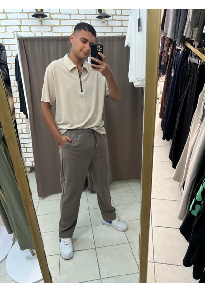 Modal Yakalı Fermuarlı Tshirt