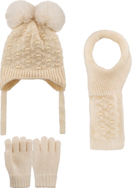 1-4 Yaş Kız Çocuk 3'lü Takım Atkı, Bere ve Eldiven Set