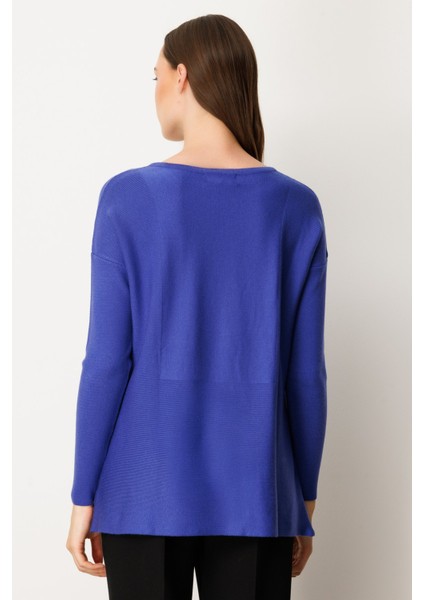 Kadın Yanları Fermuarlı Sıfır Yaka Triko Kazak 65318 Saks fırsatları