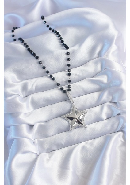 Bfs Gümüş Renk Siyah Boncuk Zirkon Taşlı Pirinç Yıldız Model Vip Seri Kadın Kolye fiyatları