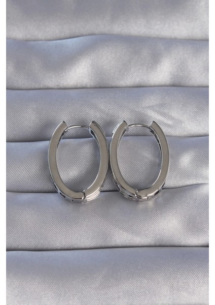 Bfs Pirinç Gümüş Renk Zirkon Taşlı Oval Model Küpe fiyatları