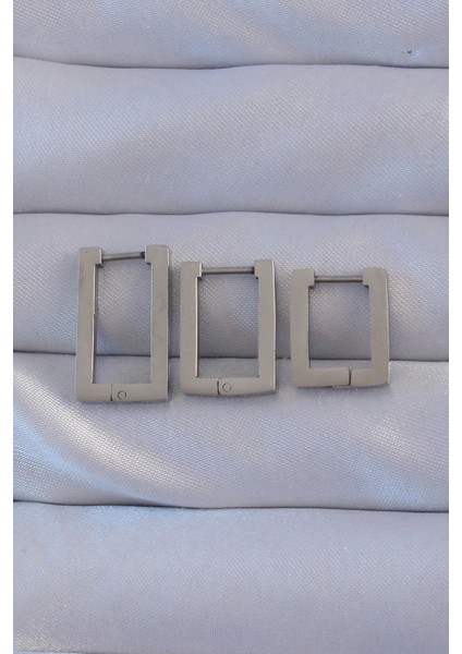 Bfs 316L Çelik Gümüş Renk Dikdörtgen Küpe Seti