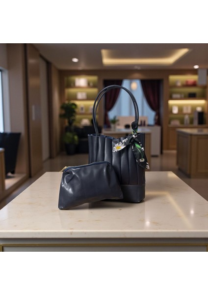 Kadın Pliseli Yavru Çantalı Çıtçıtlı Omuz Çantası