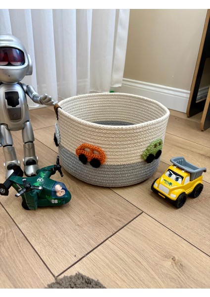 Çocuk Bebek Odası Hasır Araba Figürlü Oyuncak Sepeti Düzenleyici Hediyelik Dekoratif Sepet El Örgüsü