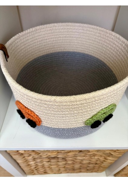 Çocuk Bebek Odası Hasır Araba Figürlü Oyuncak Sepeti Düzenleyici Hediyelik Dekoratif Sepet El Örgüsü modelleri