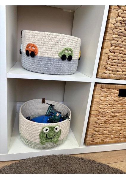 Çocuk Bebek Odası Hasır Araba Figürlü Oyuncak Sepeti Düzenleyici Hediyelik Dekoratif Sepet El Örgüsü fırsatları