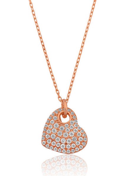 Gümüş Rose Kalp Bayan Kolye