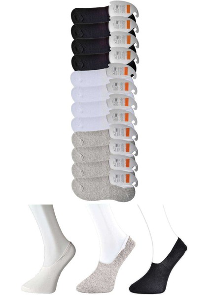Siyah Gri ve Beyaz Erkek Babet Çorap 12 Çift