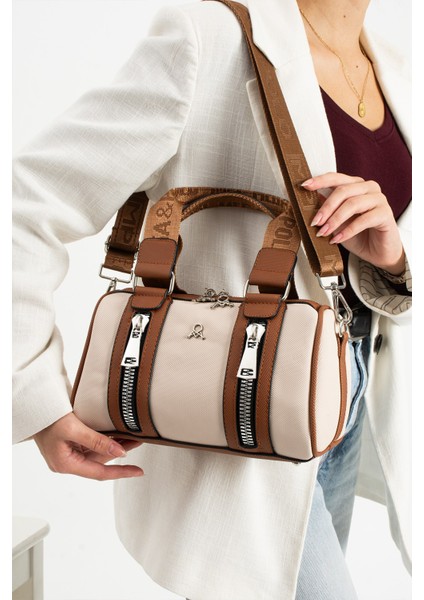 Mega Polo Silindir Fermuar Detaylı El ve Omuz Askılı Kadın Çanta