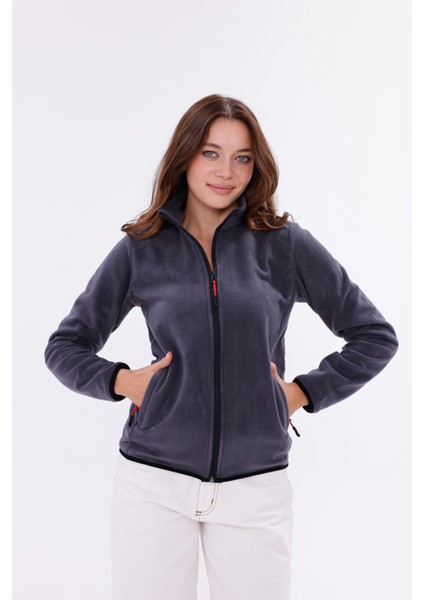 Kadın Slim Fit Tam Fermuarlı Polar Ceket