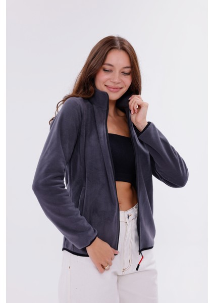 Kadın Slim Fit Tam Fermuarlı Polar Ceket