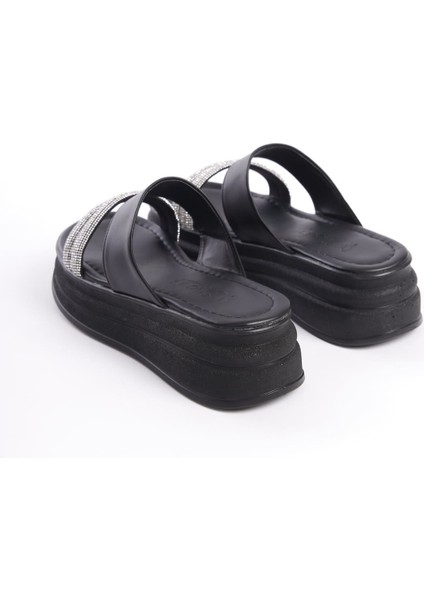 Sarah Düz Topuklu Taşlı Şeritli Kalın ve Ortopedik Taban Kadın Terlik Cst - Siyah fırsatları