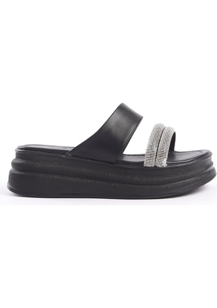 Sarah Düz Topuklu Taşlı Şeritli Kalın ve Ortopedik Taban Kadın Terlik Cst - Siyah indirimleri