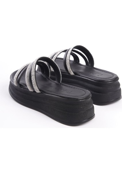 Elıse Düz Topuklu Şeritli Taşlı Kalın ve Ortopedik Taban Kadın Terlik Cst - Siyah fırsatları