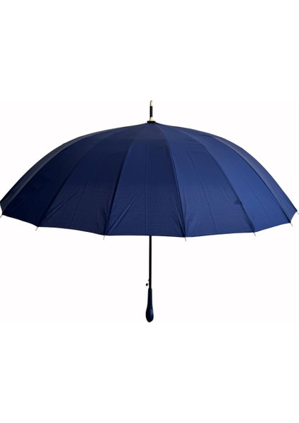 Lacivert 1. Sınıf Kalite Rüzgar Korumalı Metal 16 Telli Siyah Gövdeli Şemsiye