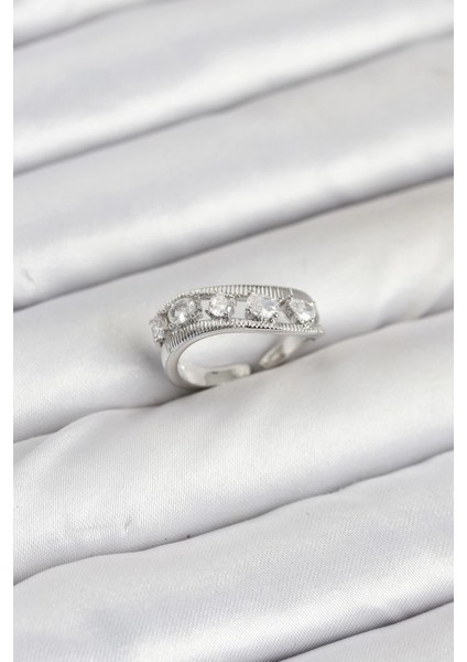 Bfs Pirinç Gümüş Renk Zirkon Taşlı Kadın Yüzük