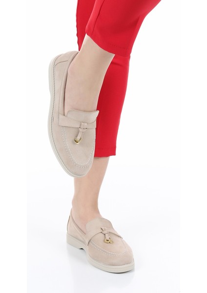 Kadın Bej Süet Loafer Babet Ayakkabı Klasik Ayakkabı Günlük Ayakkabı Şık Zarif Rahat Ayakkabı fırsatları