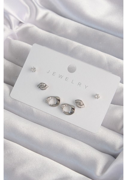 Hediye Takı için Kadın Küpe Seti Pirinç Zirkonlu Yapraklı