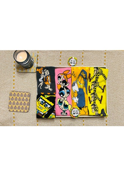 5'li Çizgi Film Kahramanları Desenli Renkli Pamuklu Çorap