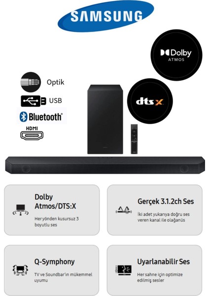 Q-Symphony, Maksimum Akustik Etki Q Serisi Dolby Atmos ve Dts:x Özellikli 360WAAT Premium Soundbar
