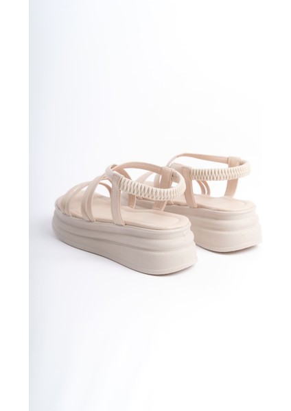 Bella Lastikli Şerit Detaylı Ortopedik Taban Kadın Sandalet Ckt - Krem fırsatları