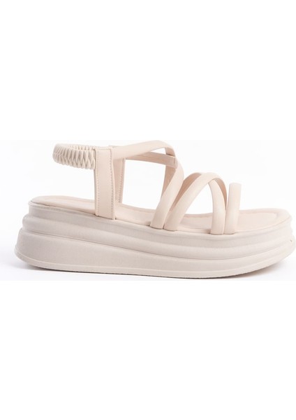 Bella Lastikli Şerit Detaylı Ortopedik Taban Kadın Sandalet Ckt - Krem indirimleri