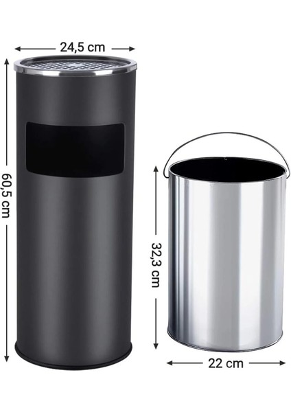 Dış Mekan Için Ayaklı Kül Tablası, Küllüklü Çöp Kovası, Içi Kovalı Çöp Kutusu 60,5 x 24,5 Cm, 30 L indirimleri
