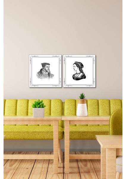 Timeless Pair – 2’li Gravür Duvar Dekoru Seti (35 × 35 cm Klasik Kadın ve Erkek Portre) fırsatları