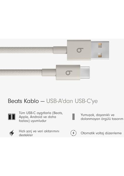 Usb-A'dan Usb-C'ye Örgülü Kablo, Hızlı Şarj, Dayanıklı ve Dolanmayan Tasarım, ve Aygıtlar Için Uyumlu Şarj Kablosu (1,5 M) - Granit Beji modelleri