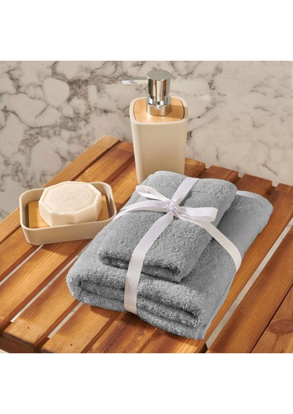 2'li Havlu Seti - Gri - 70X140 cm + 50X80 cm