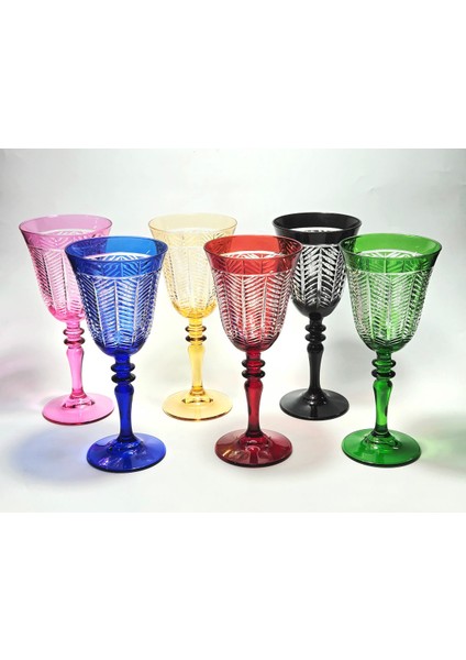 El Yapımı Kristal Yaprak Rengarenk Dekoratif Sunumluk Kadeh Seti 6'lı modelleri