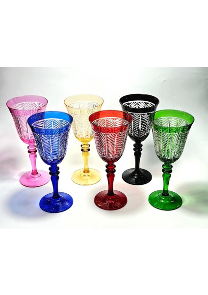 El Yapımı Kristal Yaprak Rengarenk Dekoratif Sunumluk Kadeh Seti 6'lı fırsatları