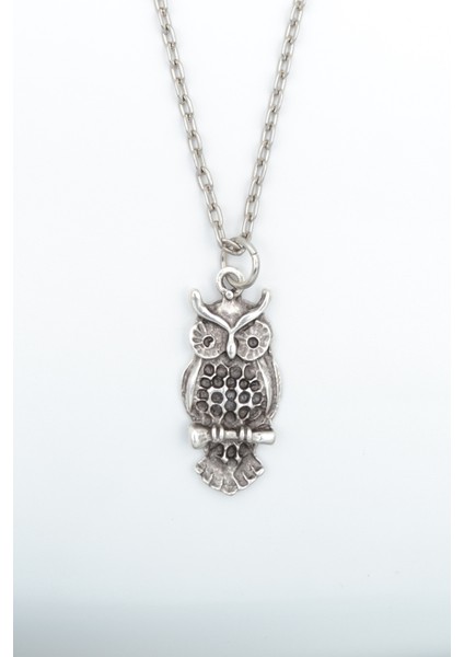 Minimal Baykuş Gümüş Kaplama Düz Zincir Kolye