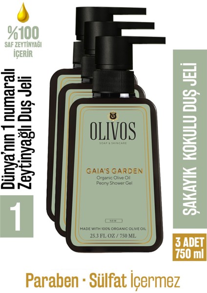 %100 Doğal Şakayık Kokulu Zeytinyağlı Banyo ve Duş Jeli Kuru Cilt Nemlendirici ve Besleyici 750 ml