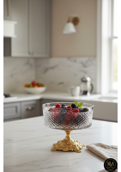 19CM Kesme Kristal Dekor Metal Ayak Cam Kase Karizma Desen