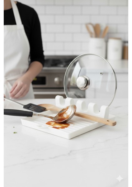 Kaşık Kepçe Altlığı ve Tencere Kapağı Koyma Aparatı Beyaz