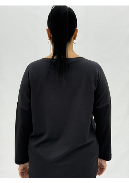 Büyük Beden Motifli Payet Detay Geniş Kalıp Kışlık Kadın Bluz modelleri