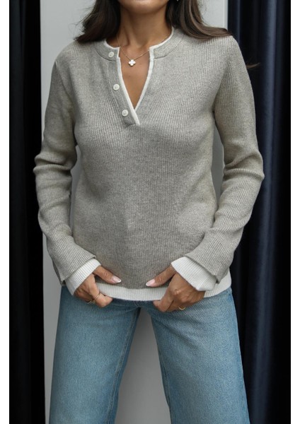 Vizon Çift Yakalı Düğmeli Kazak fırsatları