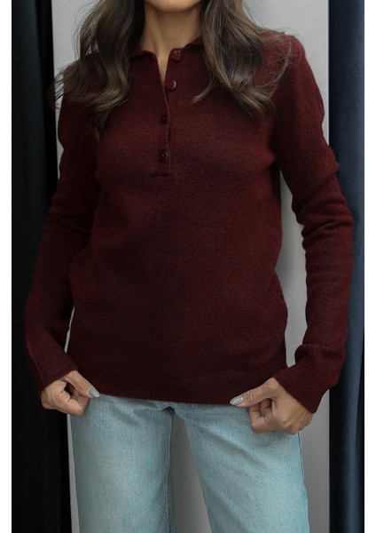 Bordo Dufva Polo Yaka Yumuşak Dokulu Kazak fırsatları