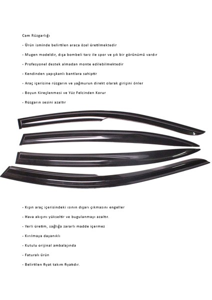 Toyota Avensis 2003-2009 Rüzgarlık 4lü Takım fiyatları