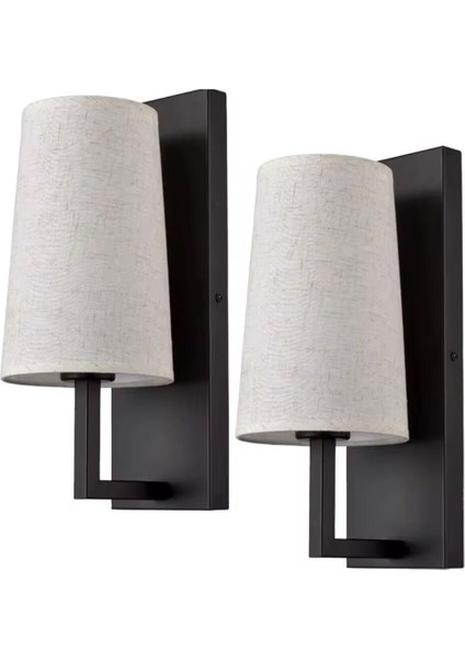 Modern Otel Tipi Duvar Lambası Krem Kumaş Abajur Siyah Metal Gövde Dekoratif Aplik modelleri