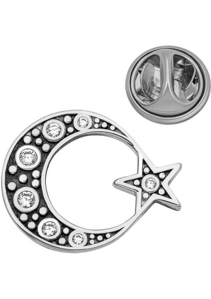 925 Ayar Gümüş Ay Yıldız Rozet T8668 (800800)